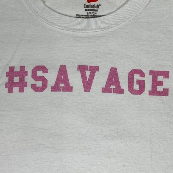 White #SAVAGE Short Sleeve Crew Neck Tee Shirt Size S/P/CH - Picture 3 of 10